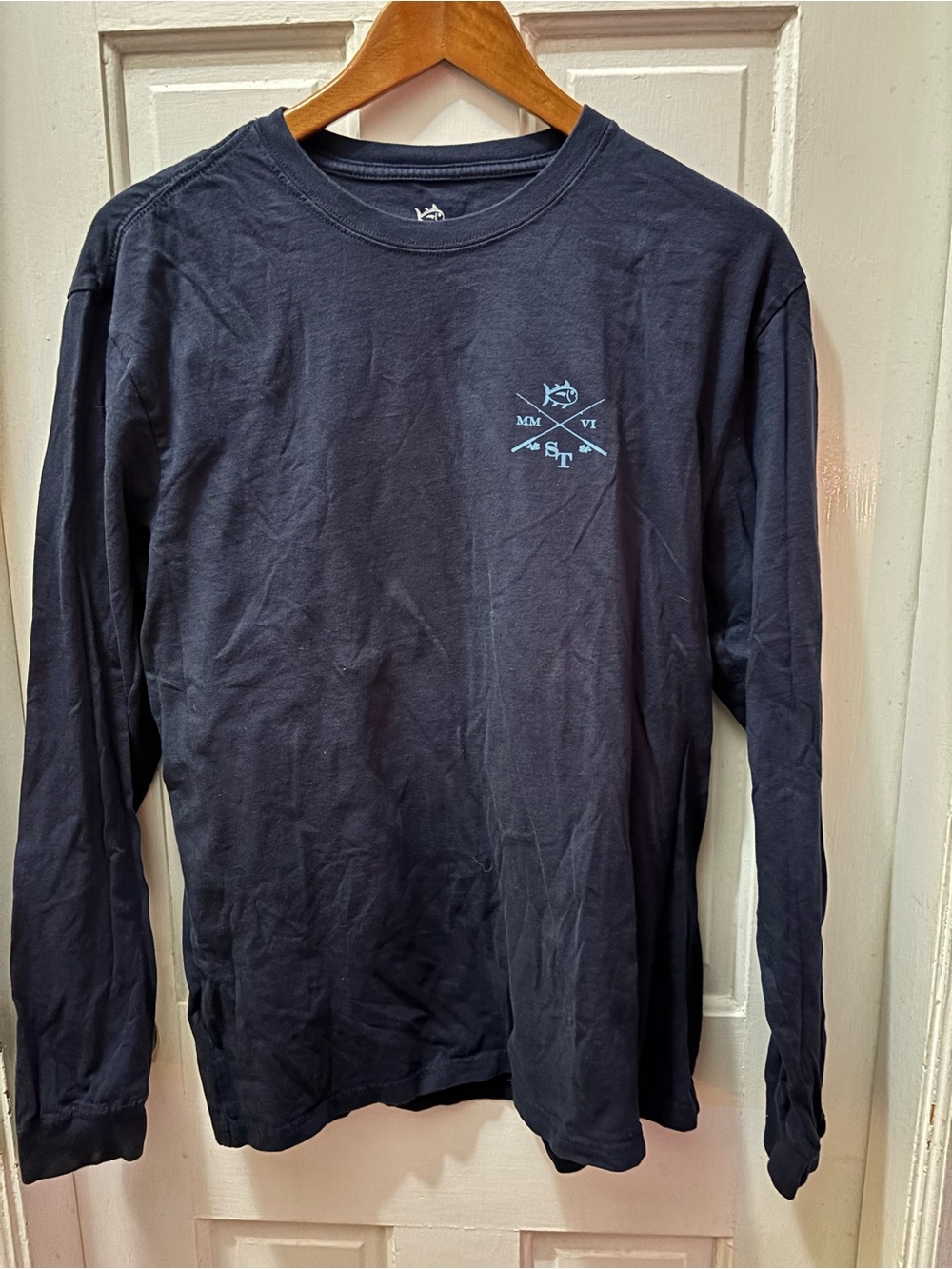 Southern Tide Navy Long-Sleeve Tee with Light Blue Chest Logo